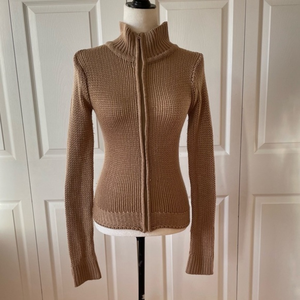 Saks Tan cardigan Women sweater Size S with zipper